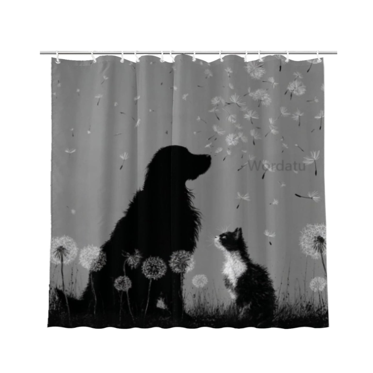 Wordatu Cat & Golden Retriever Bathtub Bath Curtain Dandelion Cute Pet Animal Bathroom Set Accessories for Kids Teens Adults Waterproof Shower Curtain 72x72 with 12 Hooks