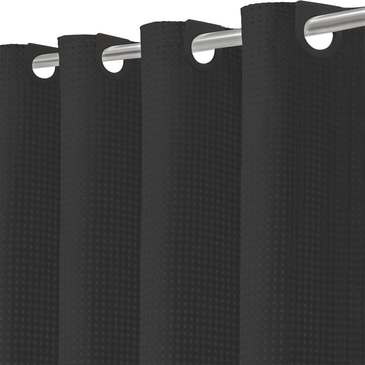 Inhousolu No Hook Shower Curtain with Removable Snap-in Liner, Waffle Weave 230 GSM Polyester, Weighted Hem, Water Repellent Washable, 72 x 72 Inch, Black