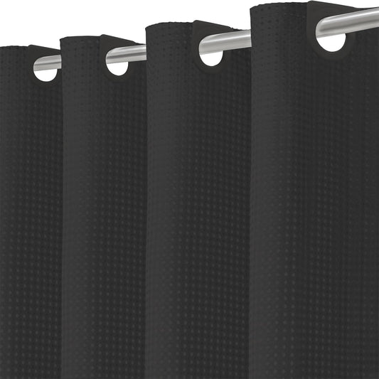 Inhousolu No Hook Shower Curtain with Removable Snap-in Liner, Waffle Weave 230 GSM Polyester, Weighted Hem, Water Repellent Washable, 72 x 72 Inch, Black