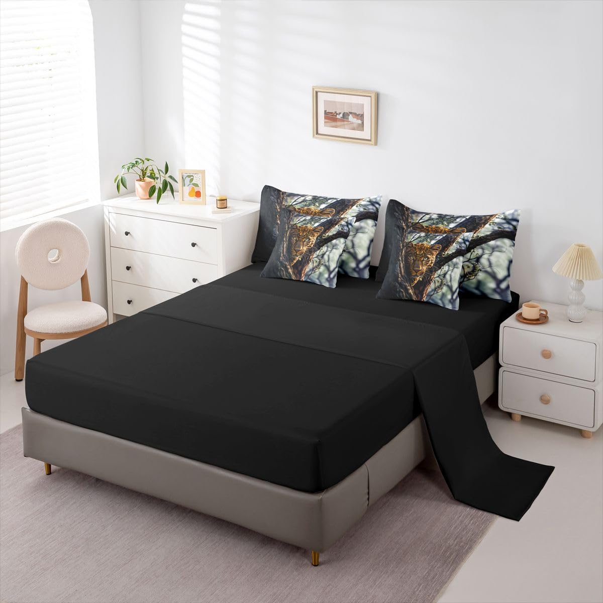 Feelyou Leopard Comforter Set Queen Size 7 Pieces Cheetah Print Bedding Set for Kids Boys Girls Wild Animal Bed in a Bag with Comforter, Sheets, Pillowcases, Cushion Covers Safari Quilted