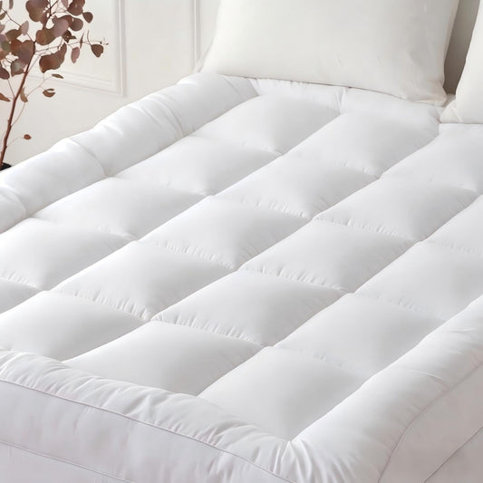 TerraSera Thick Mattress Topper Bed Topper Soft Pillow Top Mattress Topper Mattress Pad with Deep Pocket Breathable Machine Washable Durable Polyester(King)