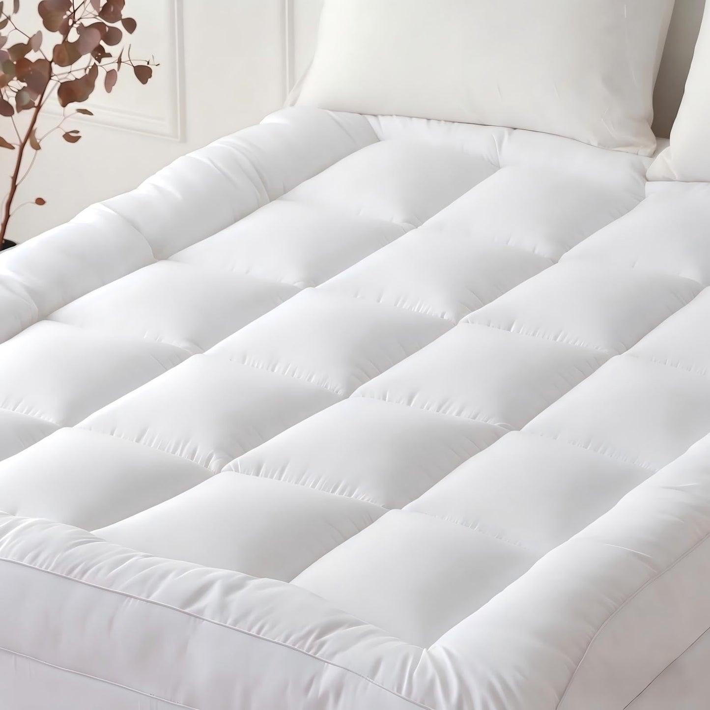 TerraSera Thick Mattress Topper Bed Topper Soft Pillow Top Mattress Topper Mattress Pad with Deep Pocket Breathable Machine Washable Durable Polyester(Full)