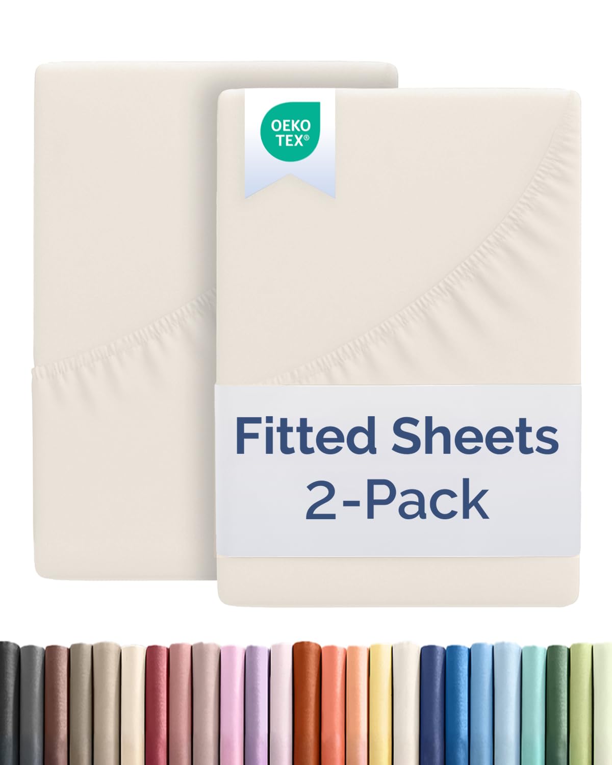 Full Size Fitted Bed Sheet - Pack of 2 Single Fitted Bottom Sheet Only - Fits Mattress Up to 16" Deep Pockets - Extra Soft, Breathable & Cooling - Hotel Quality, Shrink and Wrinkle Free - Off White