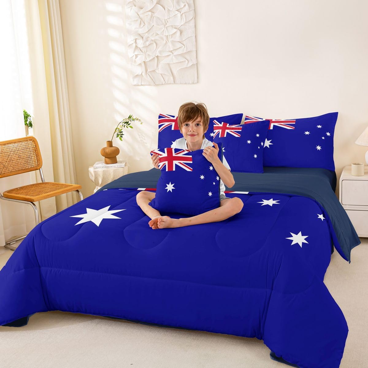Feelyou Australia Comforter Set King SizeAustralian Flag 7 Pcs Bedding for Kids and AdultsInternational Flag Boys Girls Bed in a Bag Bed Sheet Sets with Fitted Sheet Pillowcases for Bedroom Bed Decor