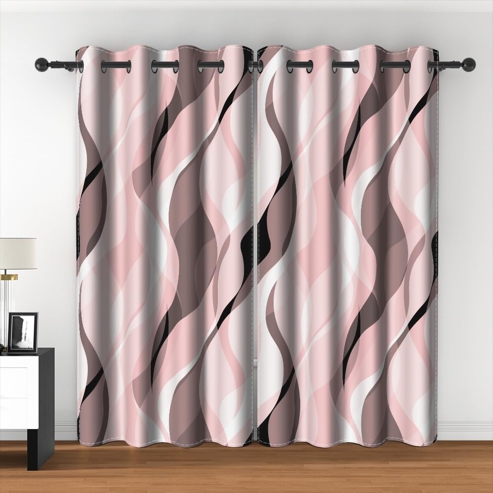 Modern Abstract Striped Window Curtains Retro Geometric Abstract Ombre Grey and Pink Striped Darkening Blackout Curtains for Living Room Bedroom Kitchen Cafe Decor 21x63 Inch,2 Panels