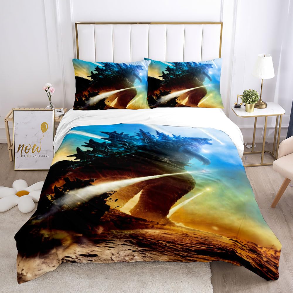 Duvet Cover Set Boys Queen Size Dinosaur Quilt Cover Bedding Set 3D for Men Kids Microfiber 1 Piece Comforter Cover with Zipper Closure 2 Pieces Pillow Shames No Comforter Included (Dino24, Twin)