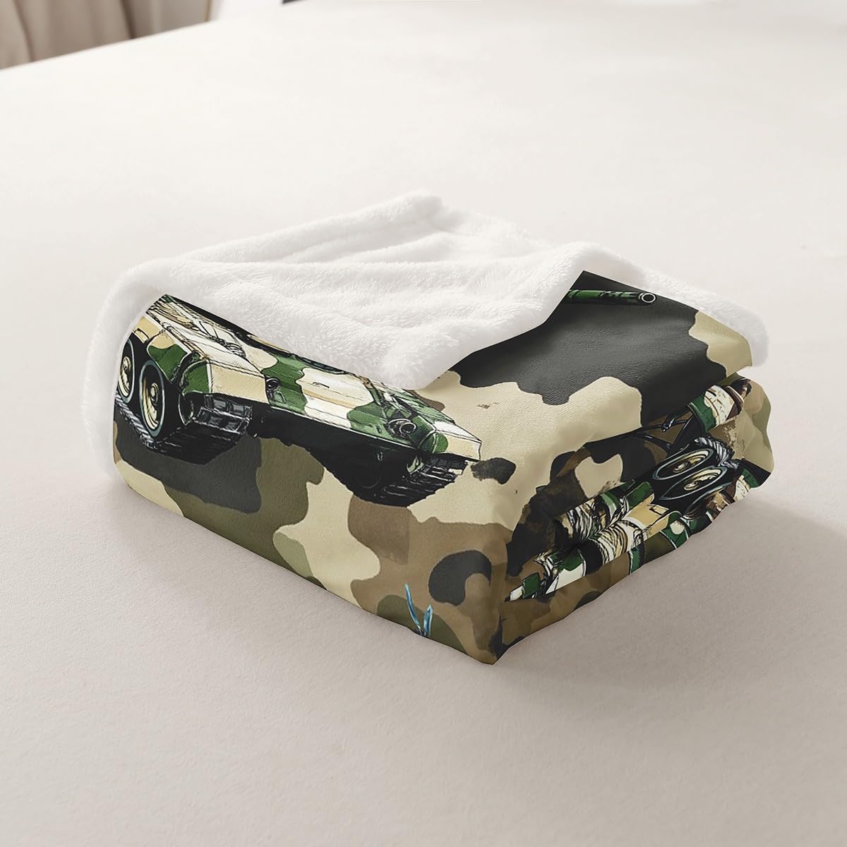 War Theme Kids Throw Blanket,Warplane Aircraft Helicopters Army Tanks Bed Blanket for Boys Men,Retro Green Camouflage Fleece Blanket,Camo Green Fuzzy Blanket,Throw Size (50 x 60 Inches)