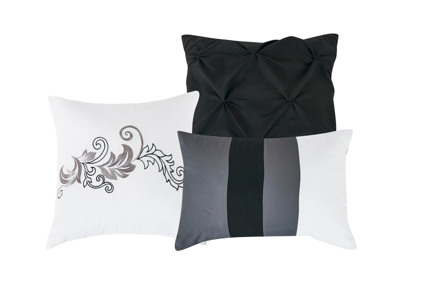 Chezmoi Collection Napa 7-Piece Luxury Leaves Scroll Embroidery Bedding Comforter Set (King, Black/Gray/White)