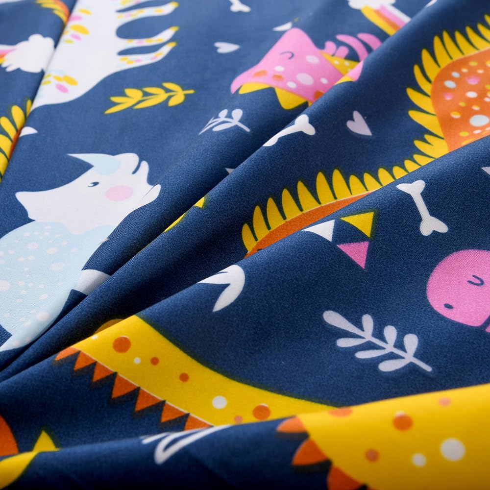 KWLOVER Soft Bed Fitted Sheet and Pillowcases Set,2PC Dinosaur Printed Bed Sheets for Kids Boys Twin Size Bed (Navy Blue Dino, Twin)
