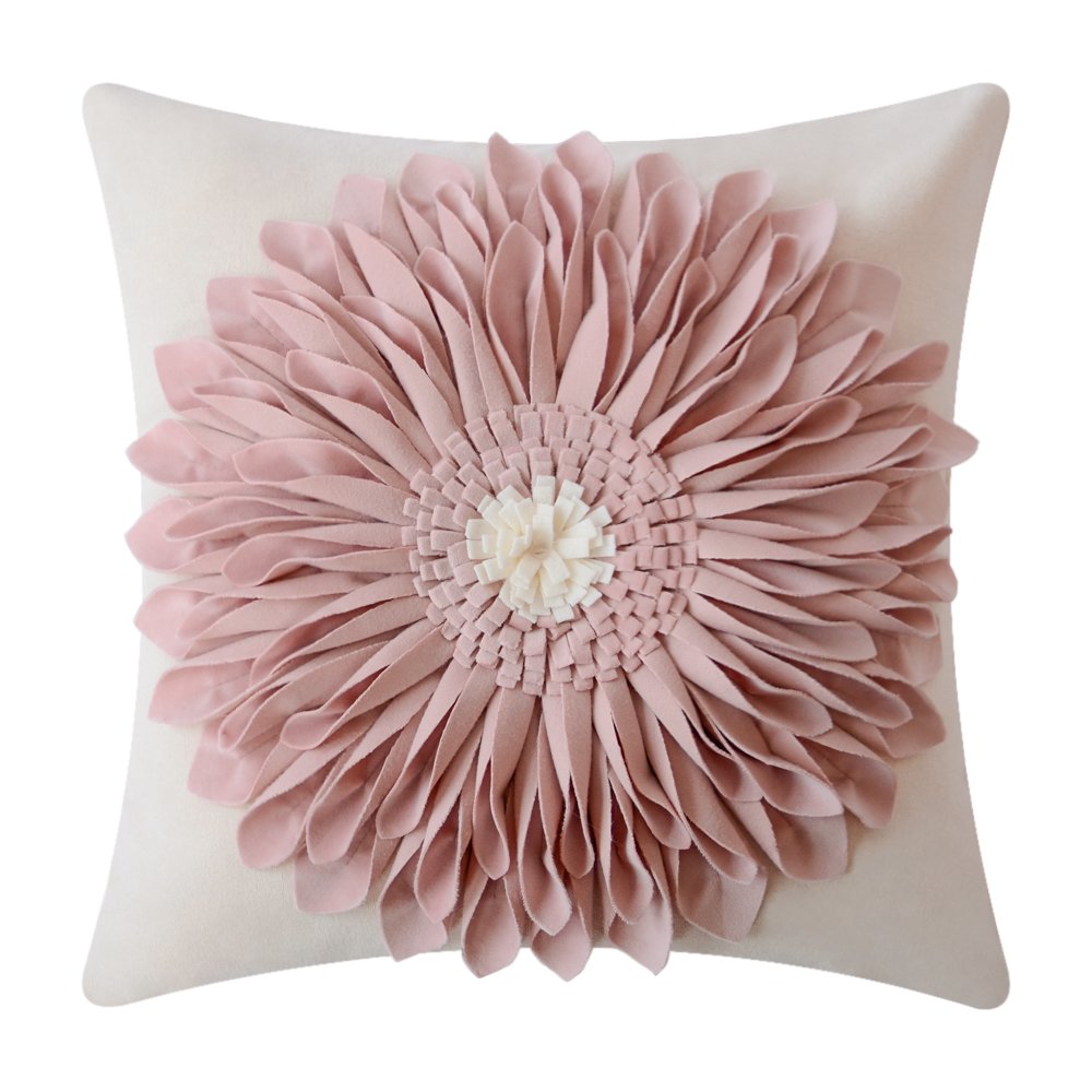 OiseauVoler Decorative Throw Pillow Covers Handmade 3D Flower Cushion Cover Cases Accent Pillowslip Square Gift Home Sofa Car Bed Room Decor 18 x 18 Inch Rose Gold