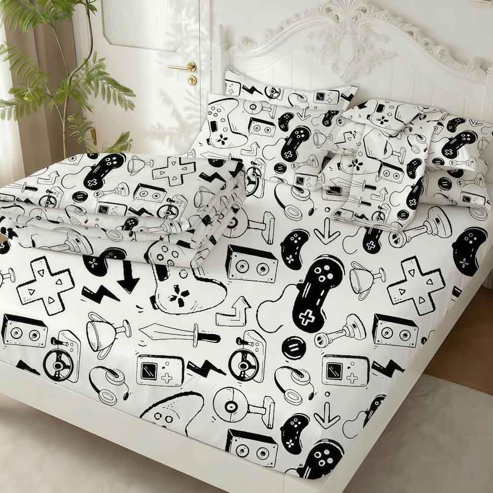 SDY 7 Piece Twin Gamer Bedding Set，Bed in a Bag with Soft Gamer Comforter Set and Gamer Bed Set for Boys Girls Kids
