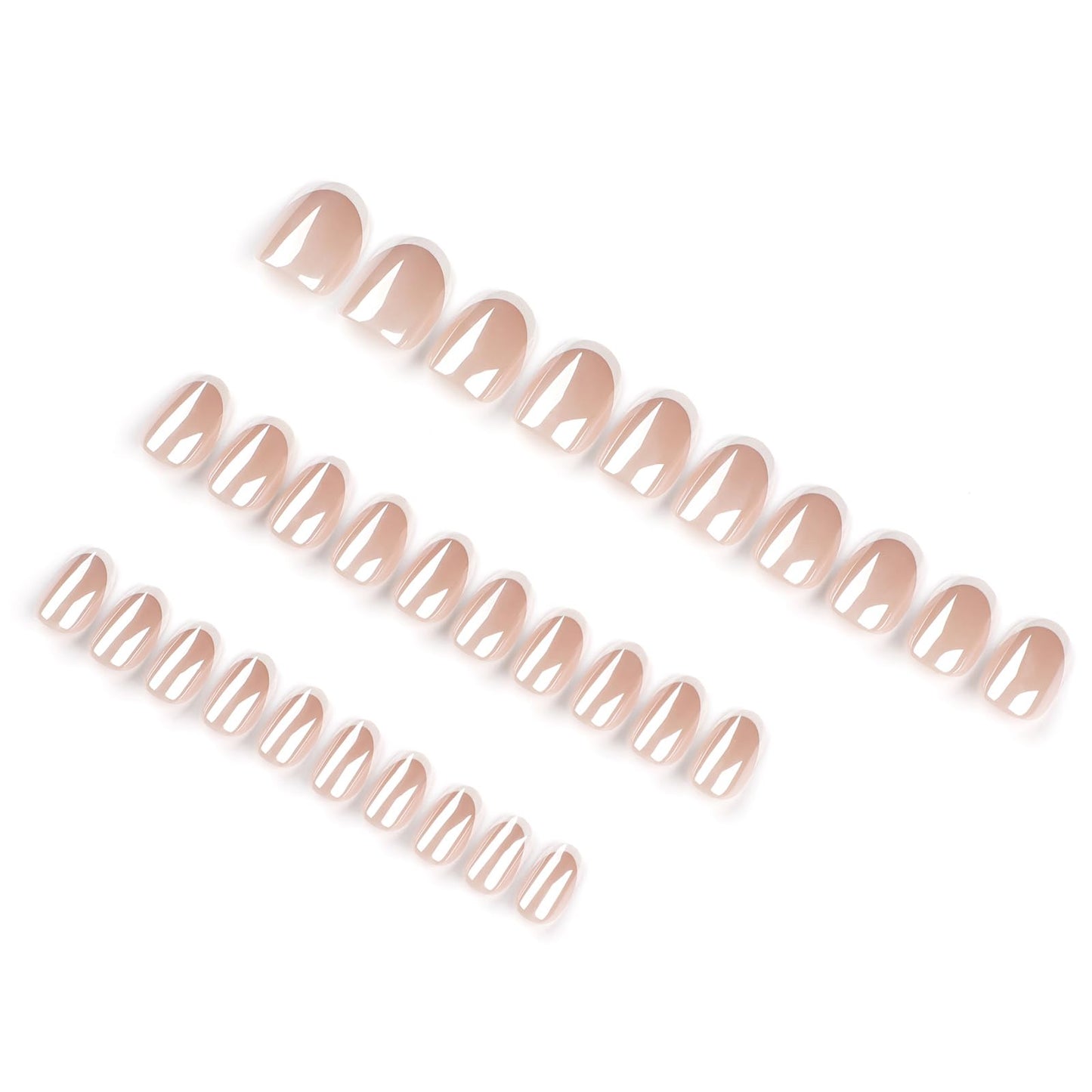 French Press On Nails Short Oval False Nails 30pcs, Nude Chrome Electroplated Stick On Nails with White French Tips, Glossy Reusable Acrylic Fake Nails Kit for Women Girls Wedding Daily