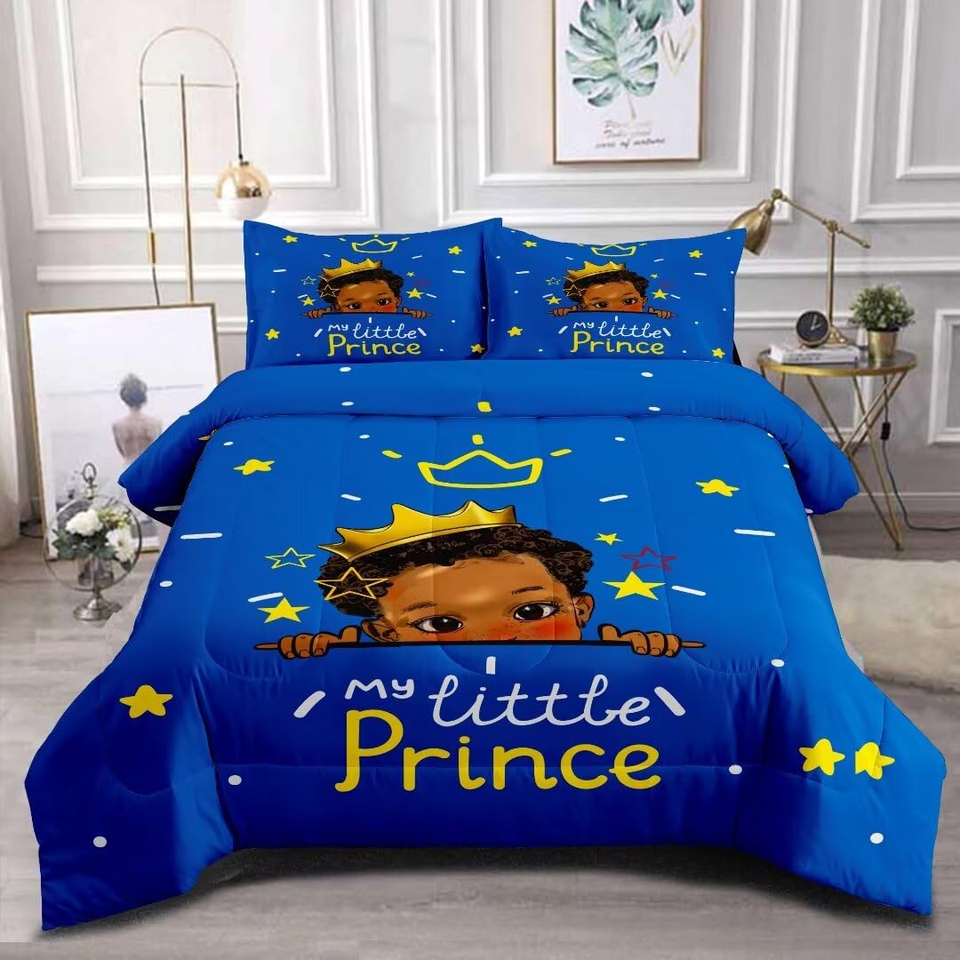 GRAT TIOC Black Boy Comforter Set for Kids Teens Twin, Cute African American Bedding Set, Afro Boy Melanin Bedroom Bed Set with 2 Pillowcases