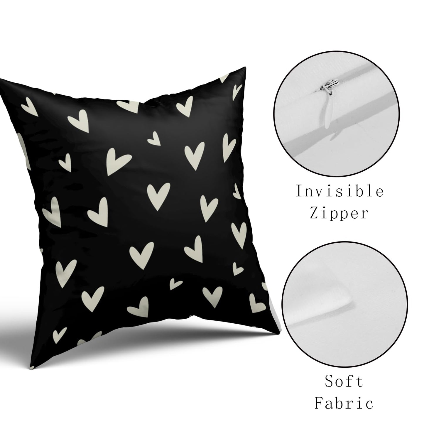 Valentines Pillow Covers 18x18 Set of 2 Black Love Heart Holiday Decorative Throw Pillows Romantic Valentine Day Themed Gifts Pillowcase Cotton Square Cushion Cover Decor for Home Couch Bed Soft