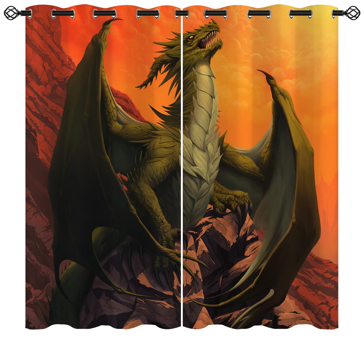 ONINUO Dragon Blackout Curtains for Girls Boy Home Decor, Fantasy Mythical Western Animal Grommet Thermal Insulated Drapes Darkening Window Curtain for Bedroom Living Room, 42 x 45 Inch