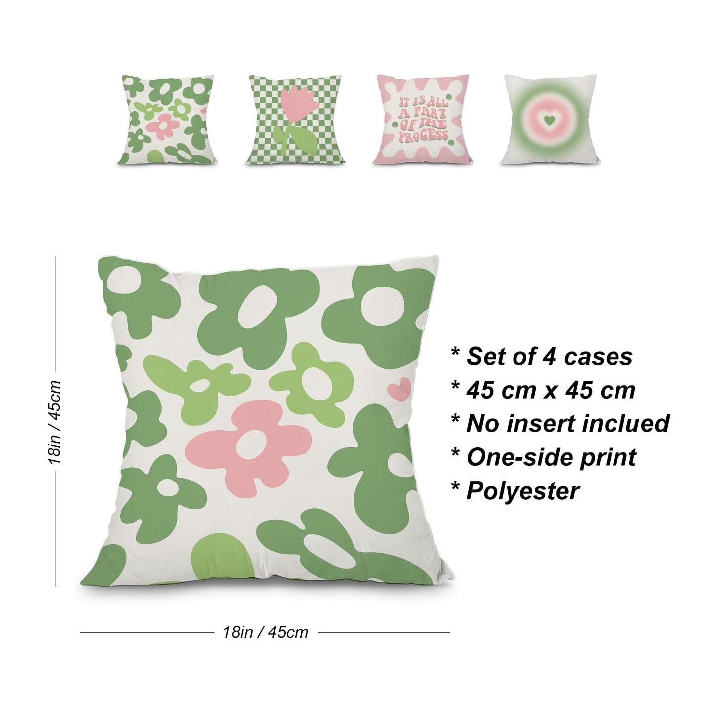 heilkee Danish Pastel Room Decor Aesthetic Sage Green and Pink Throw Pillow Covers Set of 4 Decorative Pillowcase Trendy Square Cushion Case for Living Room Girls Bedroom Dorm,18x18 Inches