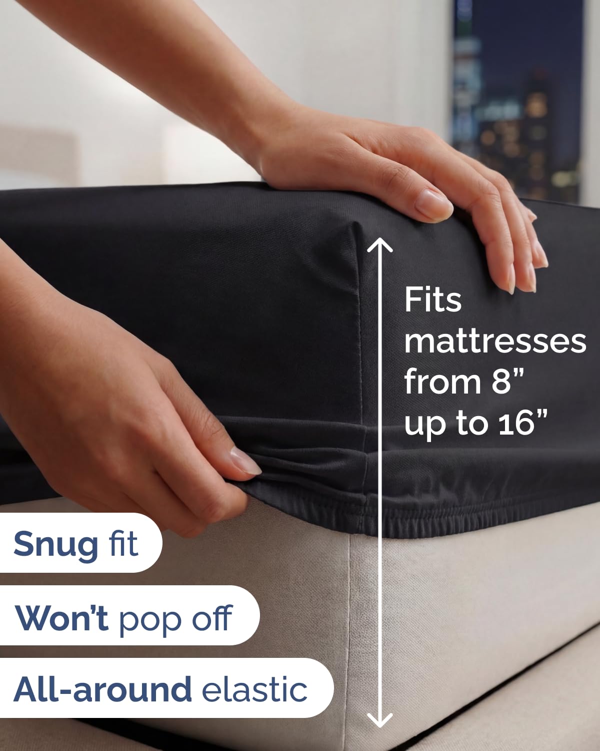 Lightweight 4 Piece Bed Sheet Set Queen Size - Cooling Sheets for Hot Sleepers - Soft Breathable Bedding Set w/ 8-16 Inch Deep Pockets - 1 Flat & 1 Fitted & 2 Pillowcases - Wrinkle Resistant - Black