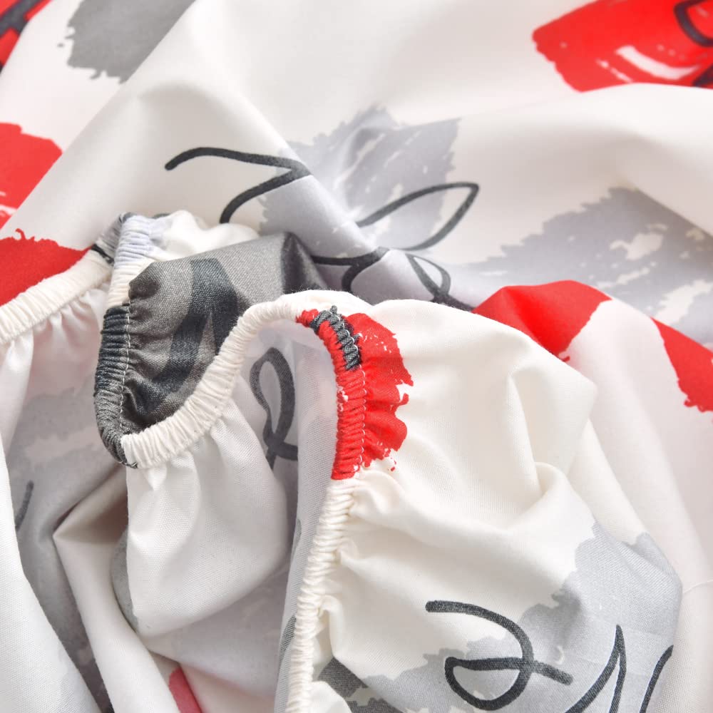 Feelyou Girls Heart Fitted Sheet Twin Size Women Hearted Love Pattern Bed Sheet Set for Kids Teens Bedroom Romantic Decor Red Gray Bedding Set with Pillow Case Microfiber Soft and Cozy Bed Cover