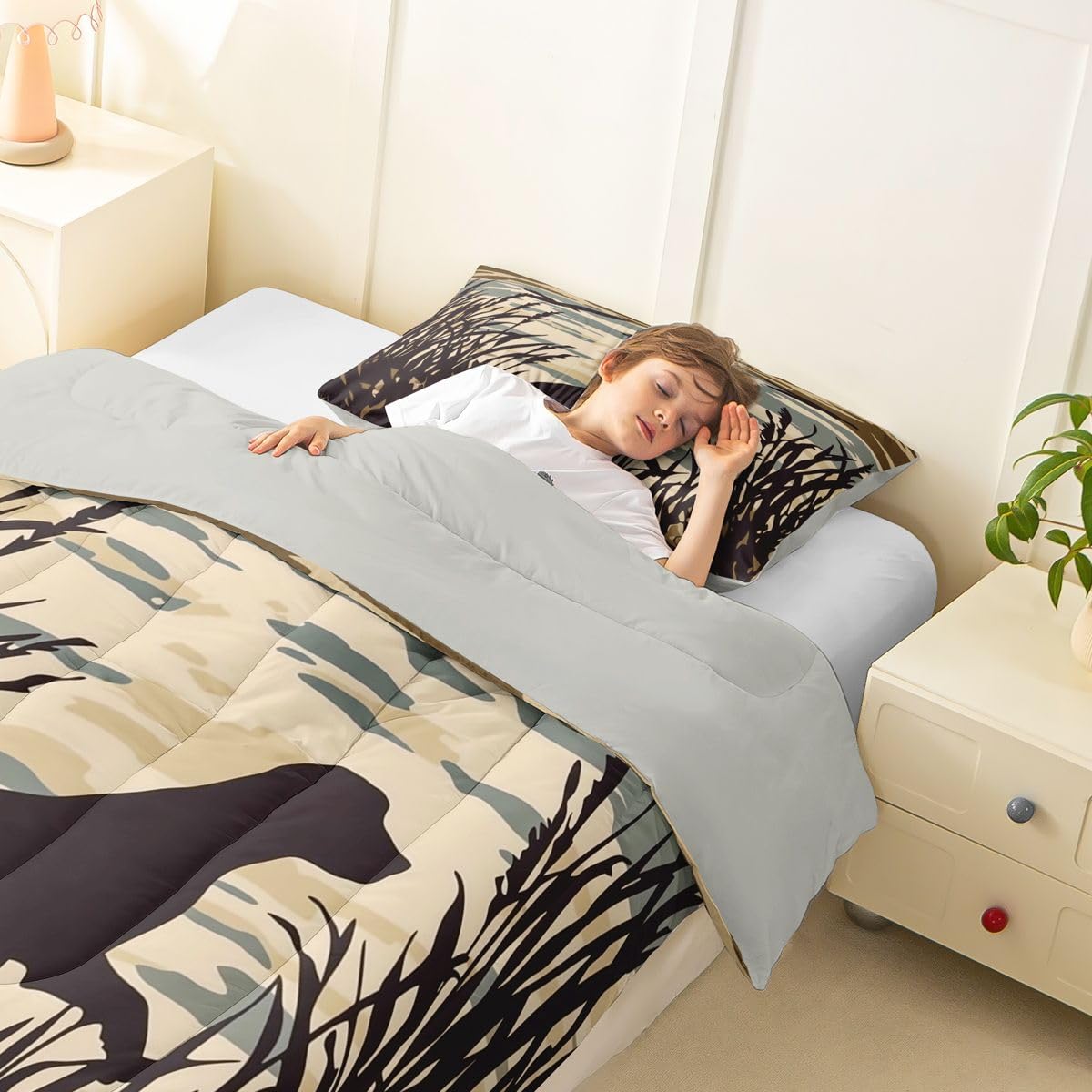jejeloiu Dog Hunter Bedding Set Soft for Boys Girls, Dog Comforter Set Full Size Farmhouse Theme Duvet Quilt Microfiber Bedroom Decor 3 Pcs with 2 Pillow Cases