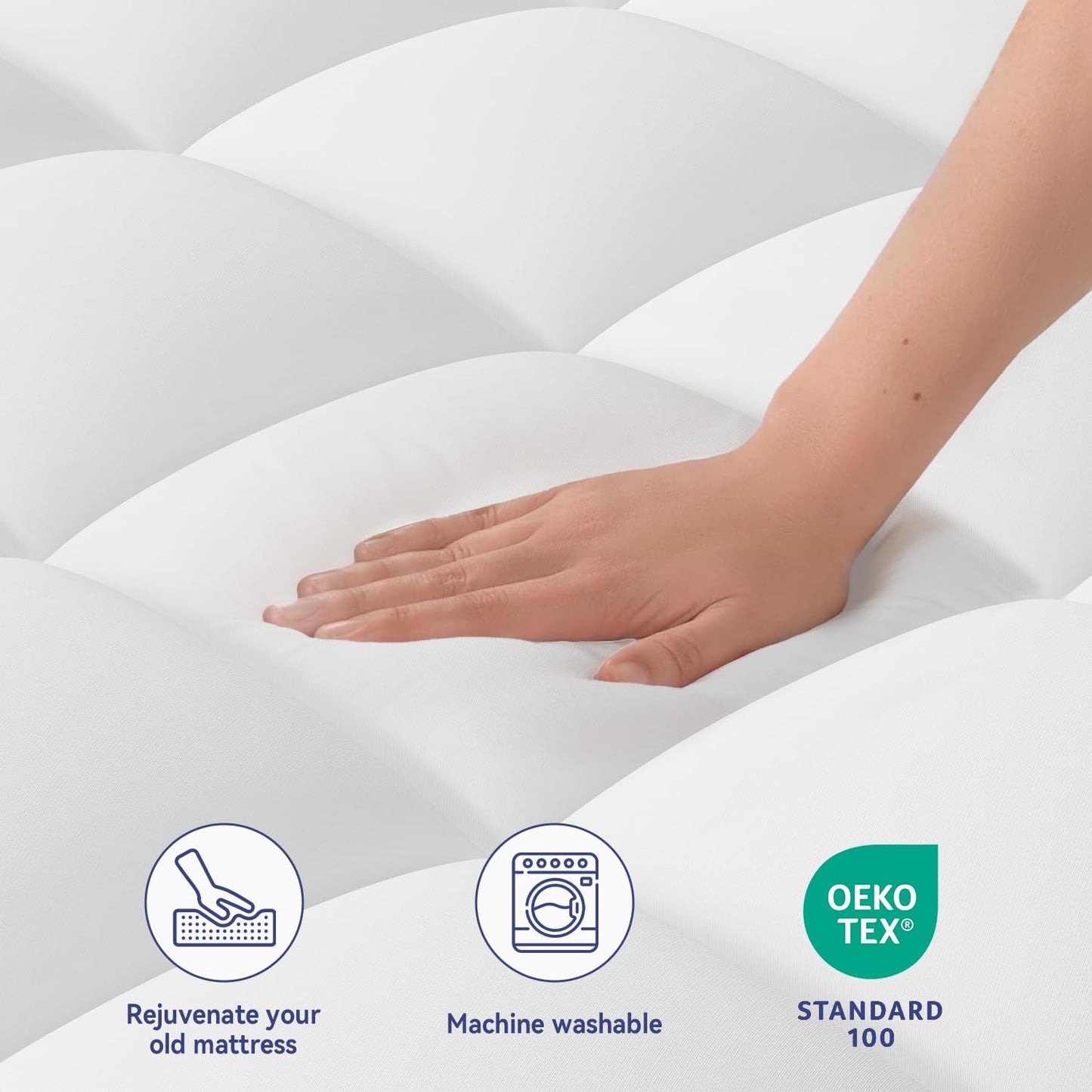 ELEMUSE King Mattress Topper for Back Pain, Extra Thick Mattress Pad Cover, Plush Soft Pillowtop with Elastic Deep Pocket, Overfilled Down Alternative Filling