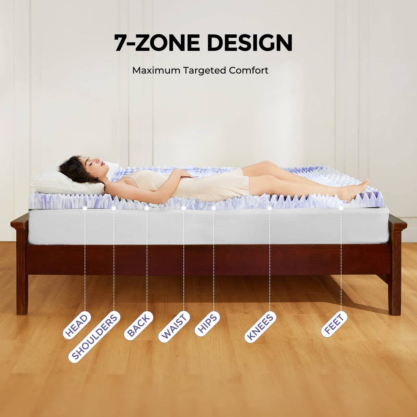 Dreamsmith Queen Mattress Topper, 3 Inch 7-Zone Memory Foam Mattress Topper, Gel Infused Foam Mattress Topper for Pressure Relief, Made with CertiPUR-US® Certified Foam, Oeko-Tex Certified