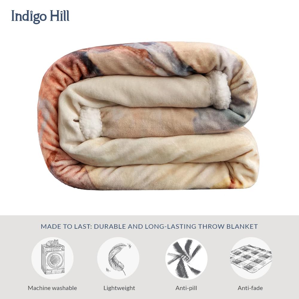 Indigo Hill by HiEnd Accents Buster 3 Piece Sherpa Western Throw Blanket Set, Cowboy Horse Print, Cream Blue Fleece Western Blanket with Pillows, Rustic Southwestern Style, 1 Throw and 2 Pillows
