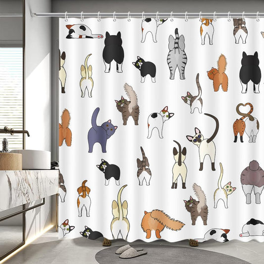 MEHOFOND Funny Cat Shower Curtain Cats Shower Curtain for Bathroom with Pets Paw for Cat Lovers Cute Cartoon Colorful Waterproof Fabric Bath Curtain with 12 Hooks 72x72 Inch