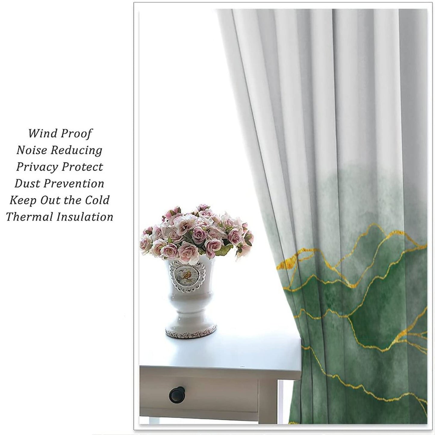 JESTRONRY Luxury Green Marble Print Curtains,Watercolor Style Texture Design Room Darkening Thermal Insulated Window Curtain Living Room Bedroom Bathroom Decor W42xL45in