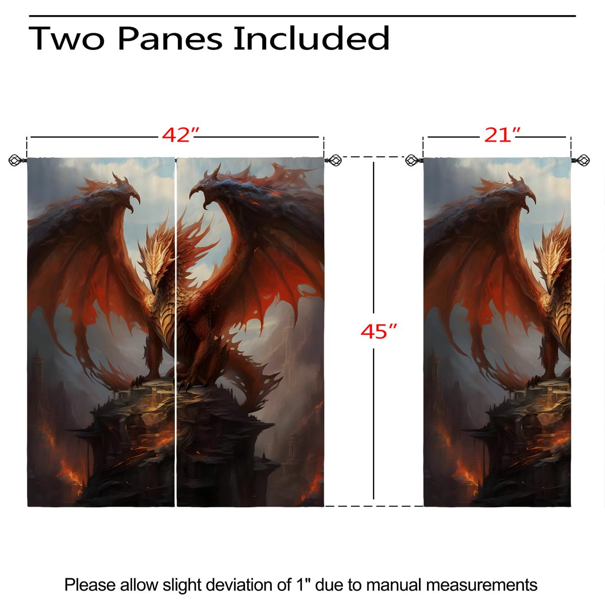 18TH CROZY Dragon Blackout Curtains for Girls Boy Home Decor, Medieval Fantasy Magical Red Animal Grommet Thermal Insulated Drapes Darkening Window Curtain for Bedroom Living Room, 42 x 45 Inch