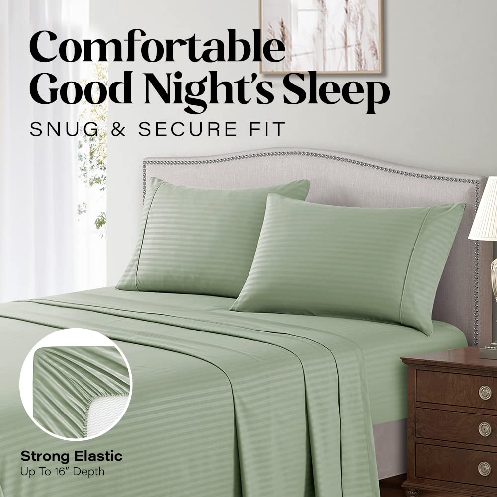 Elaine Karen Full Sheet Set - 4-Piece Striped Full Size Bed Sheets - Soft & Cooling Deep Pocket Full Bed Sheet Set - Wrinkle-Free Microfiber Bedding with 1 Fitted Sheet, 1 Flat Sheet, 2 Pillowcases
