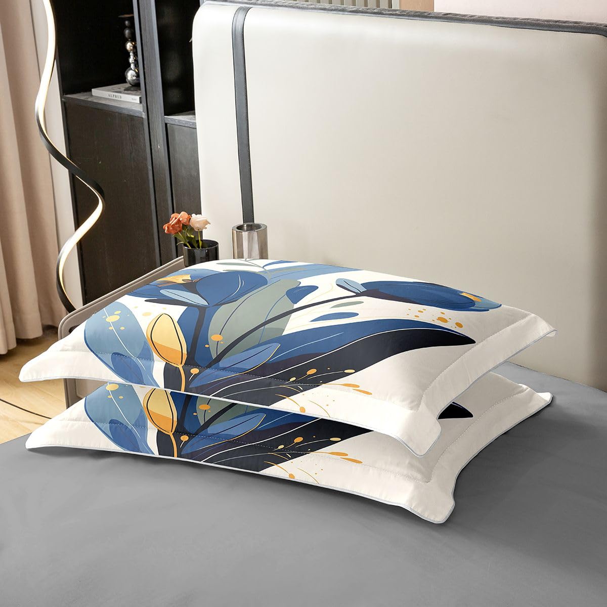Erosebridal Blue Floral 100% Cotton Duvet Cover Full Blue Beige Bedding Set for Kids Girls Boys Adults Modern Minimalist Comforter Cover Flower Branches Pastoral Bedclothes 3 Pcs