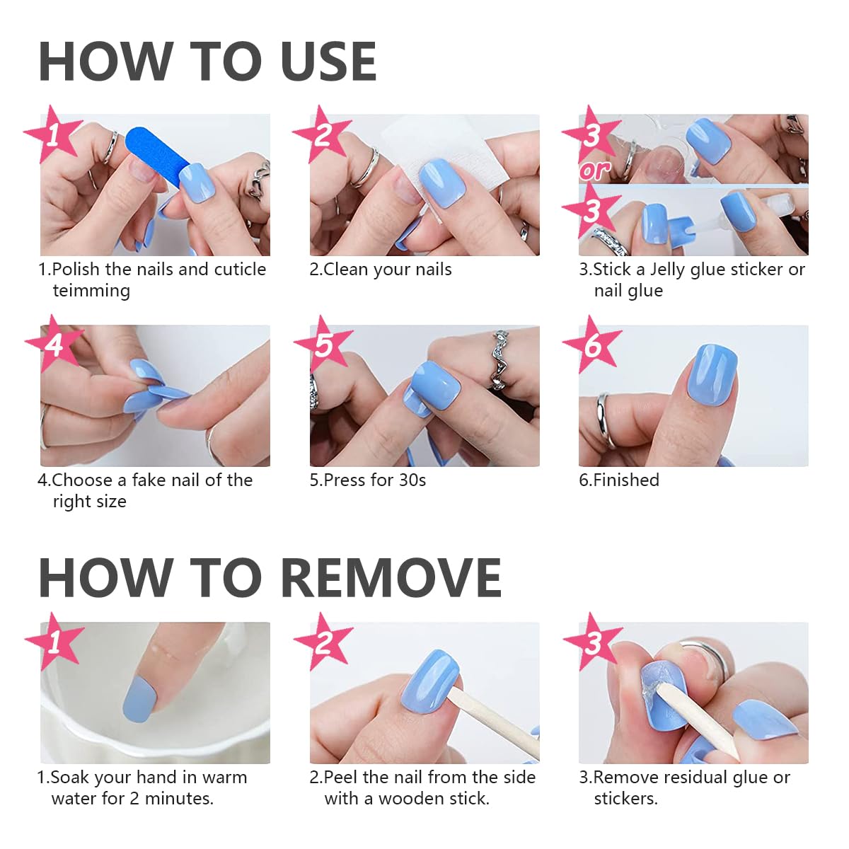 24Pcs Blue French Tip Press on Nails Almond Medium Fake Nails 3D Flower False Nail with Designs Full Cover Embossed Flower Nails Press ons Spring Summer Acrylic Nail for Women DIY Manicure Decoration