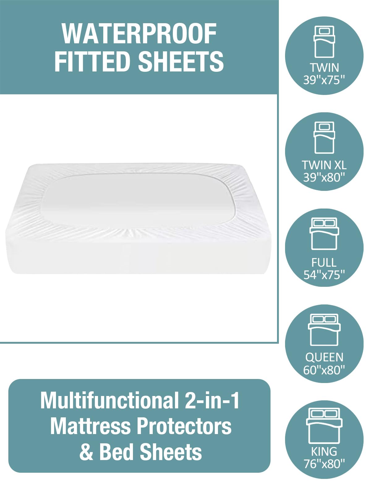 Bedecor 2 Packs Queen Mattress Protector Waterproof Protection Soft Cotton Terry Top Cover,for Babies Pregnant Women Incontinent Persons Deep Pocket to 18"