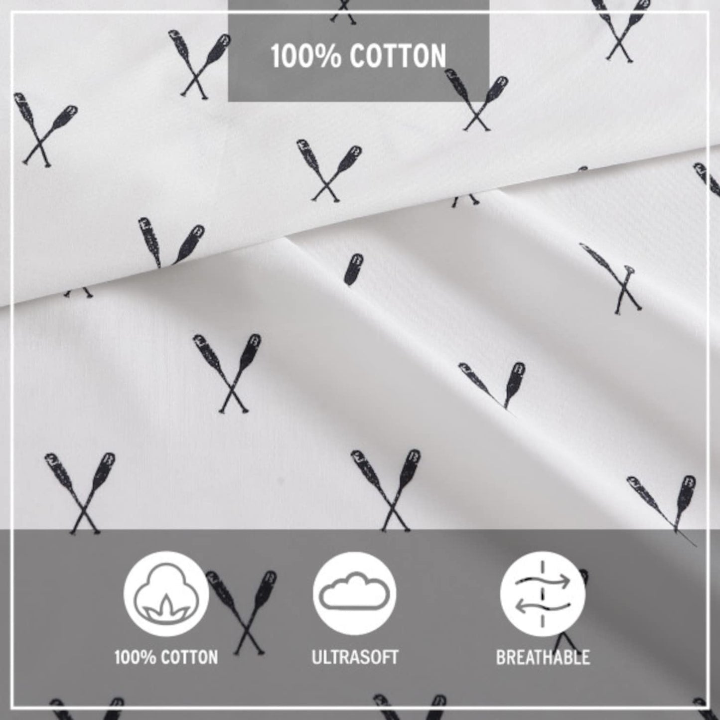 Eddie Bauer - Twin Sheet Set with Fitted Sheet & Pillowcase, 100% Cotton Percale Bedding, Crisp & Cool, Deep Pocket, Dorm Room Essentials, Eddies Oar White