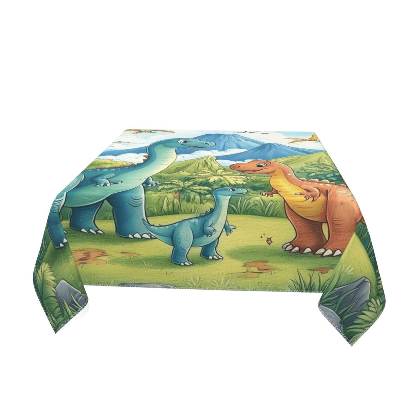 Entemne Square Table Cloth 55x55 Inch Jungle Cartoon Dinosaurs Tablecloth Washable Soft Wrinkle Free Dust Proof Card Table Cover for Tea Party Picnic Kitchen Dining Decor