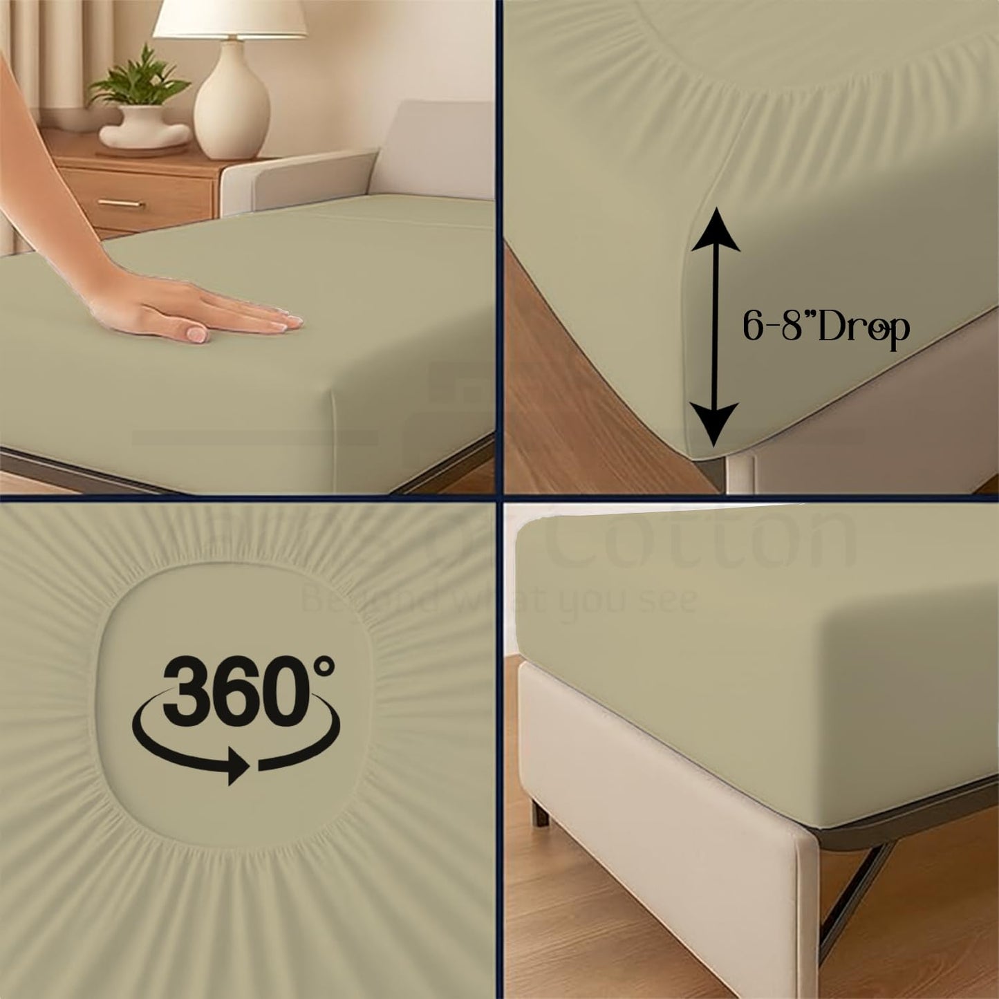 Sleeper Sofa Bed Sheet, 100% Cotton 400 Thread Count, 4 Piece Set, Deep Pocket Fitted Sheet, Soft Wrinkle Free & Breathable, Luxury Hotel Quality, Fits Up to 6 Inch Mattress (Full, Beige)
