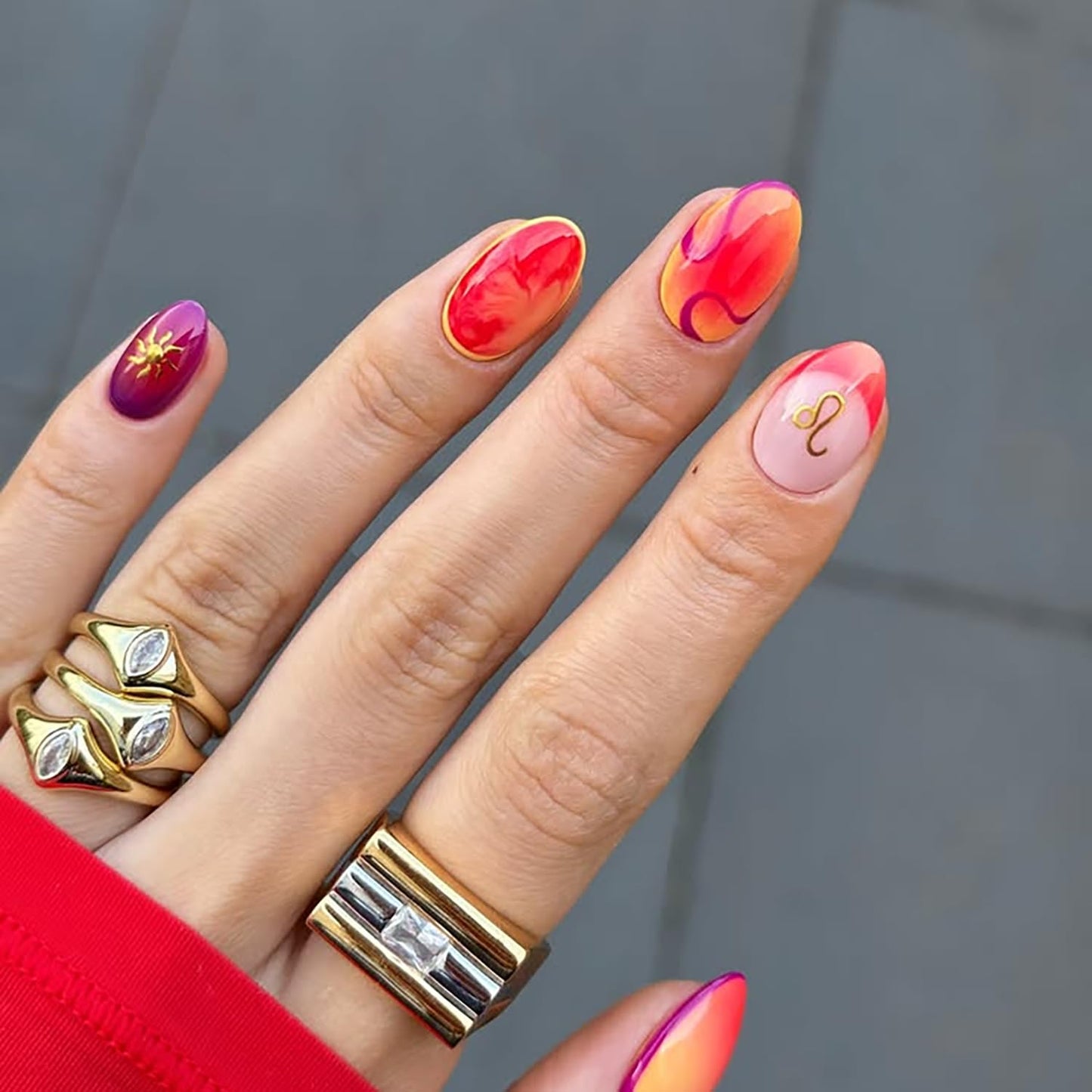 French Tip Press On Nails Almond Short Fake Nails Red Nail Press Ons Acrylic Artificial False Nails With Stripe Gradient Designs Full Cover Glue On Nails Glossy Stick On Nail For Women