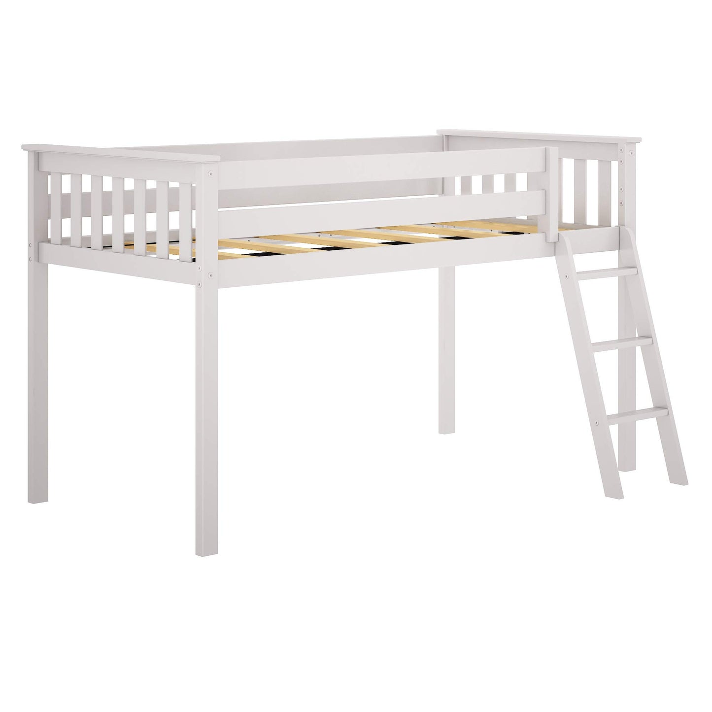 Max & Lily Low Loft Bed, Twin Bed Frame For Kids, White