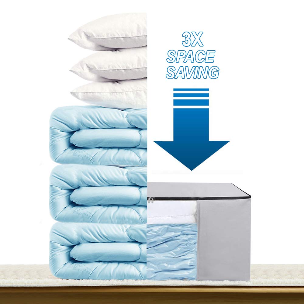 Cube Vacuum Storage Bags, Space Saver Bags, Premium Totes with Cubic Vacuum Compression Seal Bags for Clothing & Bedding. Space Saving Jumbo Organizer for Storing Clothes, Comforters,Blankets,Pillows+