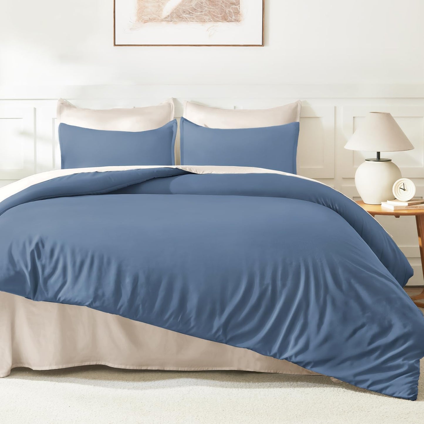 Litanika Haze Blue Comforter King Size, 3 Pieces Lightweight Solid Bedding Comforter Set, All Season Fluffy Bed Set (104x90In Comforter & 2 Pillowcases)