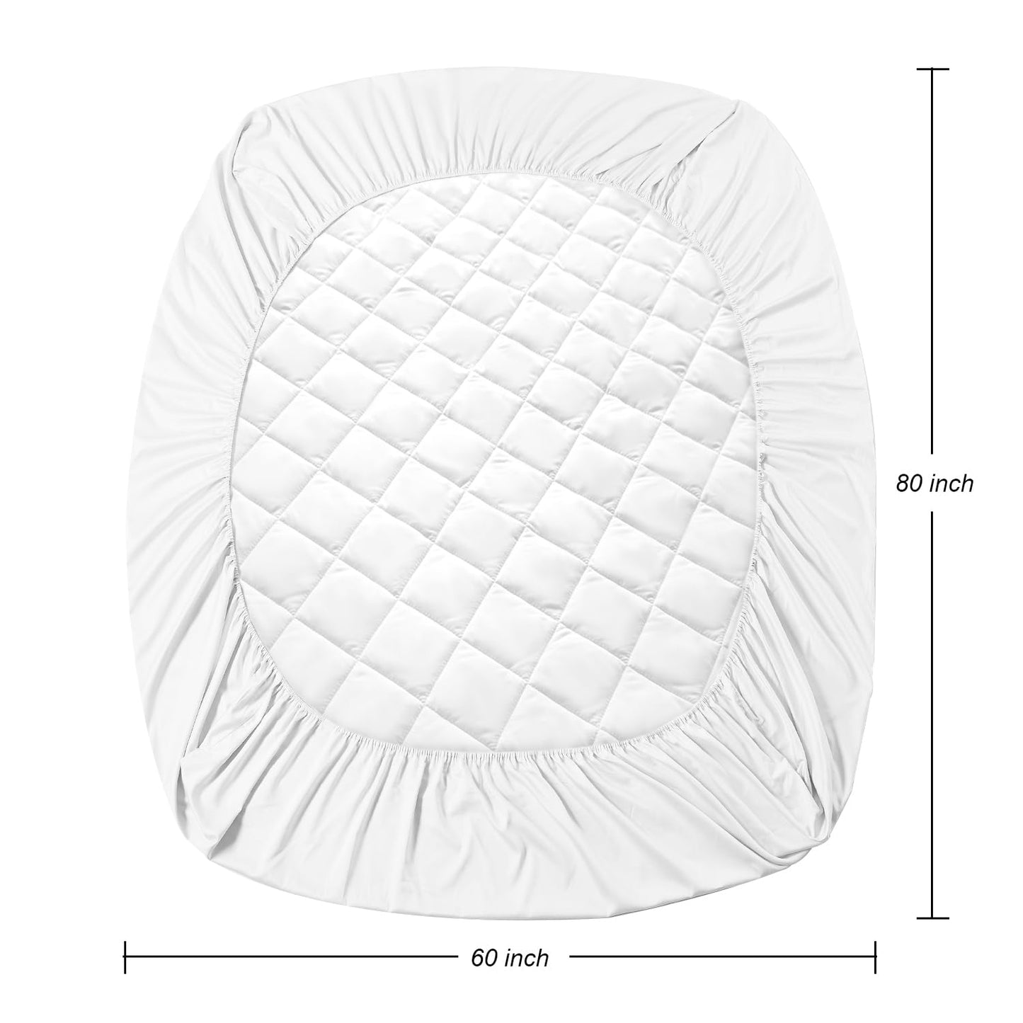 EIUE Quilted Mattress Pad - Lightweight Yet Substantial, Elastic Fitted Mattress Topper Protector, Breathable Mattress Protector with Secure Fit,Machine Washable,Queen(60x80inches),White