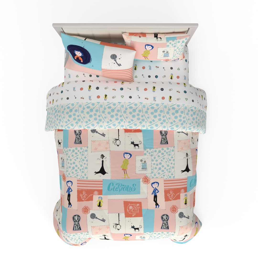 Coraline Kids Bedding Super Soft & Cozy Reversible Microfiber Comforter and Sheet Set with Sham, 7 Piece Full Size, (Officially Licensed Product) By Franco