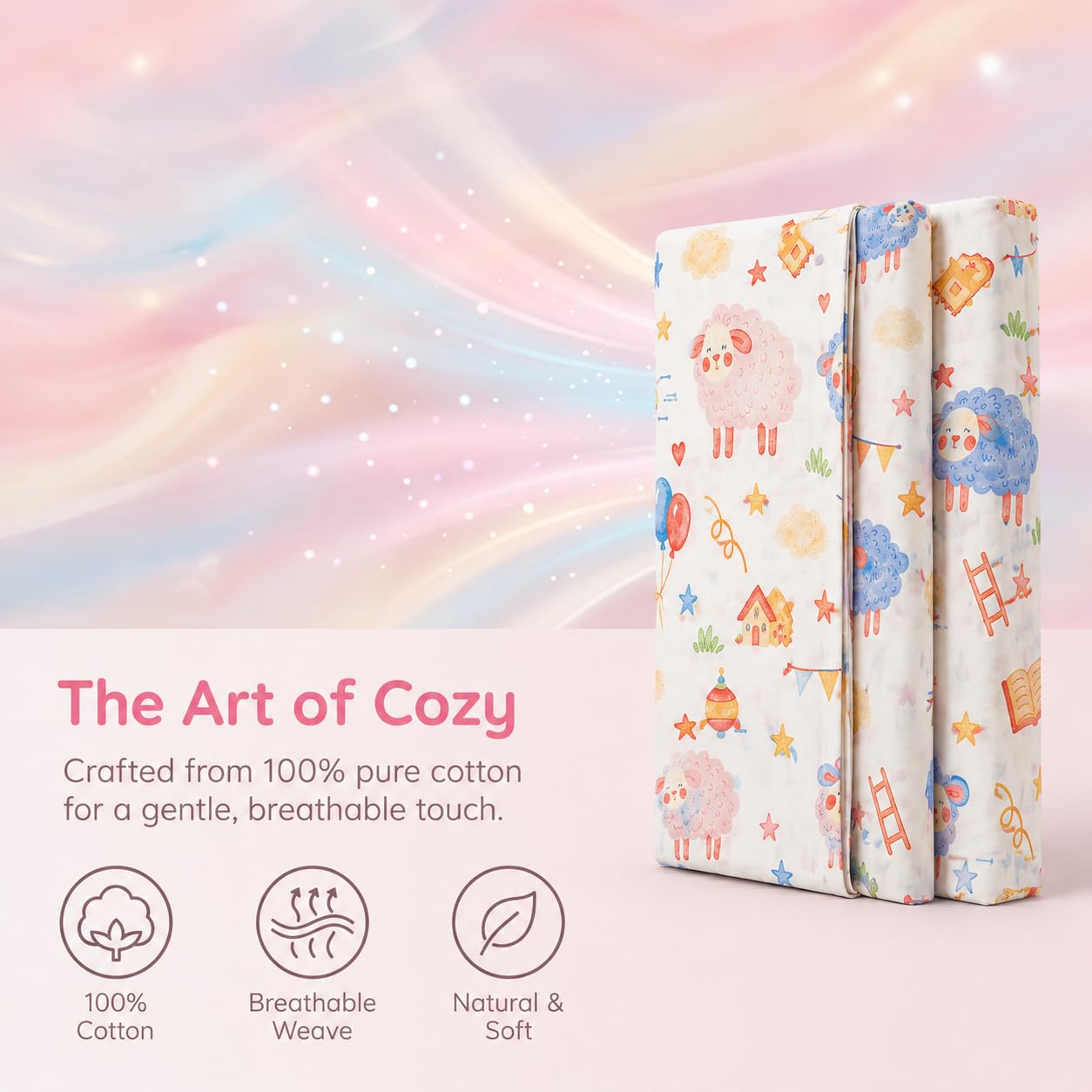 YIYEA 100% Cotton Kids Sheets, Ultra Soft Cozy Cute Bed Sheets Set for Girls, Boys, Teens, 16" Deep Pocket, 3PC, Twin
