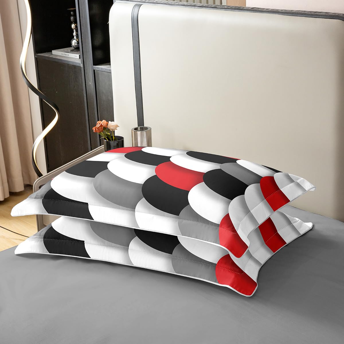 jejeloiu Red Black White Duvet Cover 100% Cotton Geometric Abstract Queen Size Bedding Set for Kids Boys Girls Abstract Art Comforter Cover Soft（No Comforter）