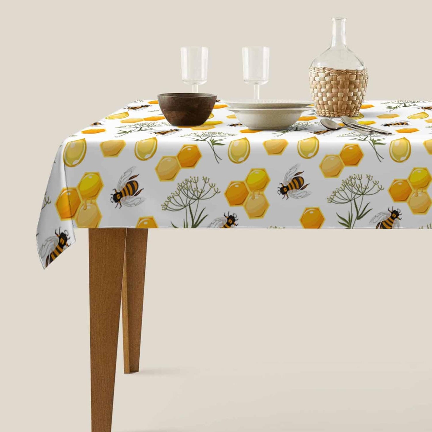 LoLo UoUo Bees Honeycombs Yellow Rectangular Tablecloth Nectar Honey Beehive Farm Polyester Table Cloths for Dining Kitchen Outdoor Picnic Camping Party Wedding Event,Washable Table Cover 52 x 70 Inch