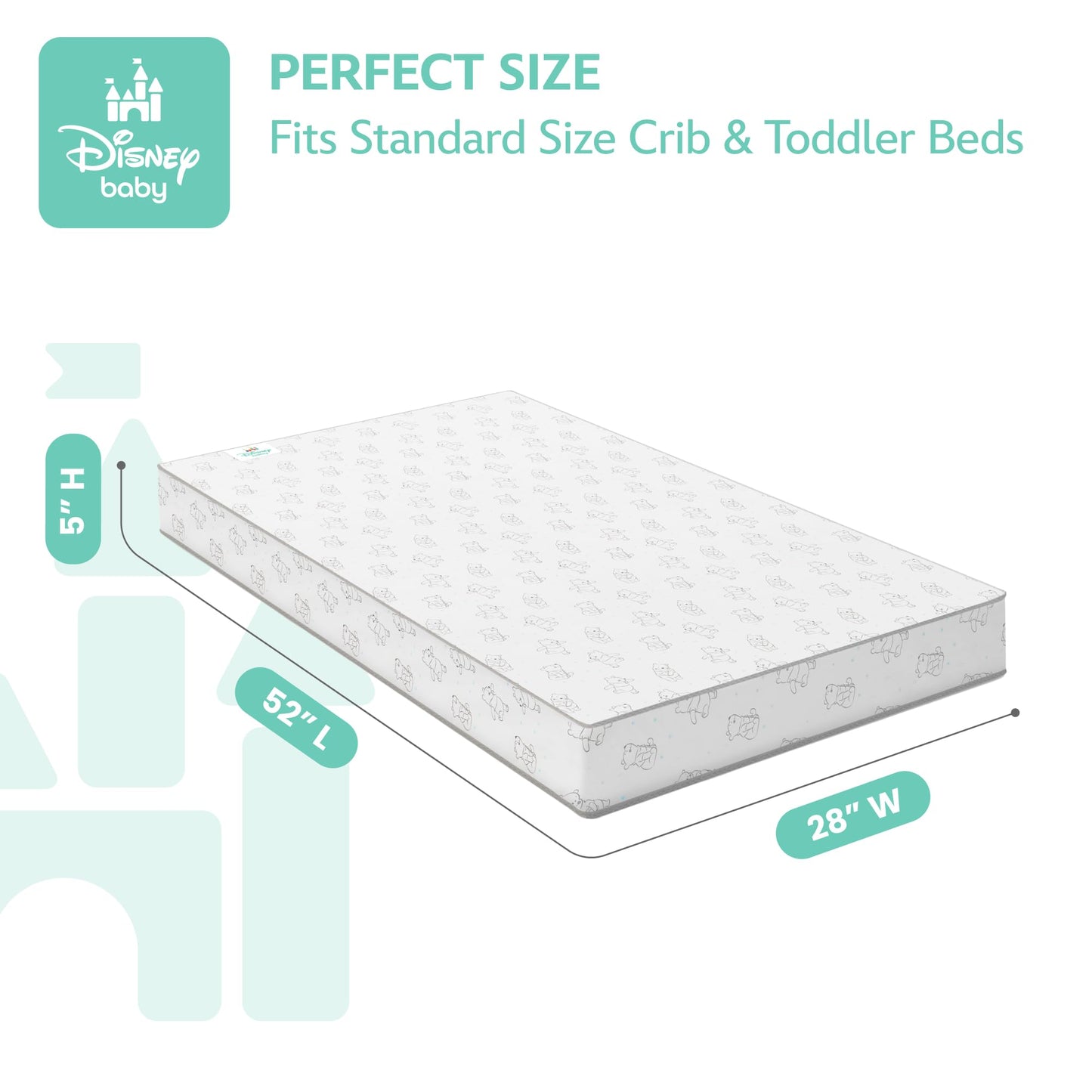 Delta Children - Disney Winnie the Pooh Crib & Toddler Mattress - Dual-Sided - Waterproof - GREENGUARD Gold Certified - Non-Toxic - Lightweight - Made in USA - Sustainable Fiber Core - 52"L x 27.5"W