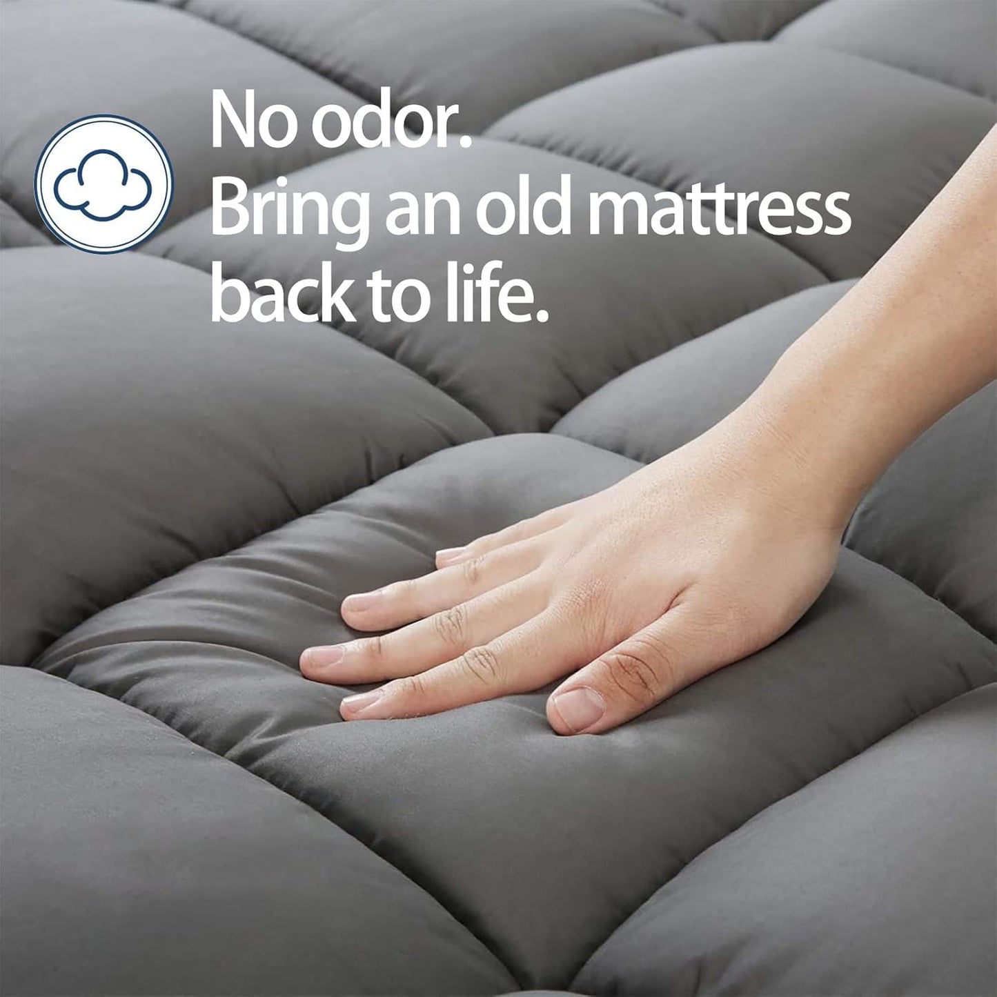 Mattress Topper Queen for Back Pain, Extra Thick Mattress Pad Cover, Plush Pillow Top, Deep Elastic Pocket, Grey, 60"X80"+20"