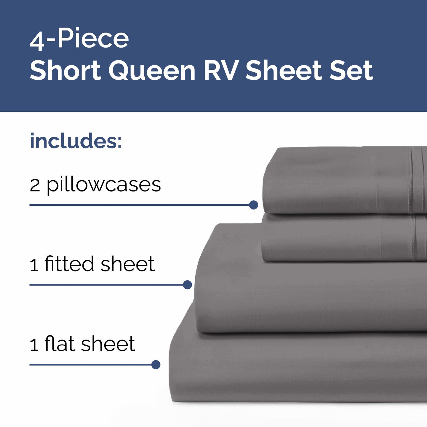 Short Queen Size 4 Piece Sheet Set - RV Short Queen, Soft, Breathable & Cooling Bed Sheets Set with Deep Pockets - Hotel Luxury Bedding for Women & Men - Wrinkle Free and Fade Resistant - Dark Grey