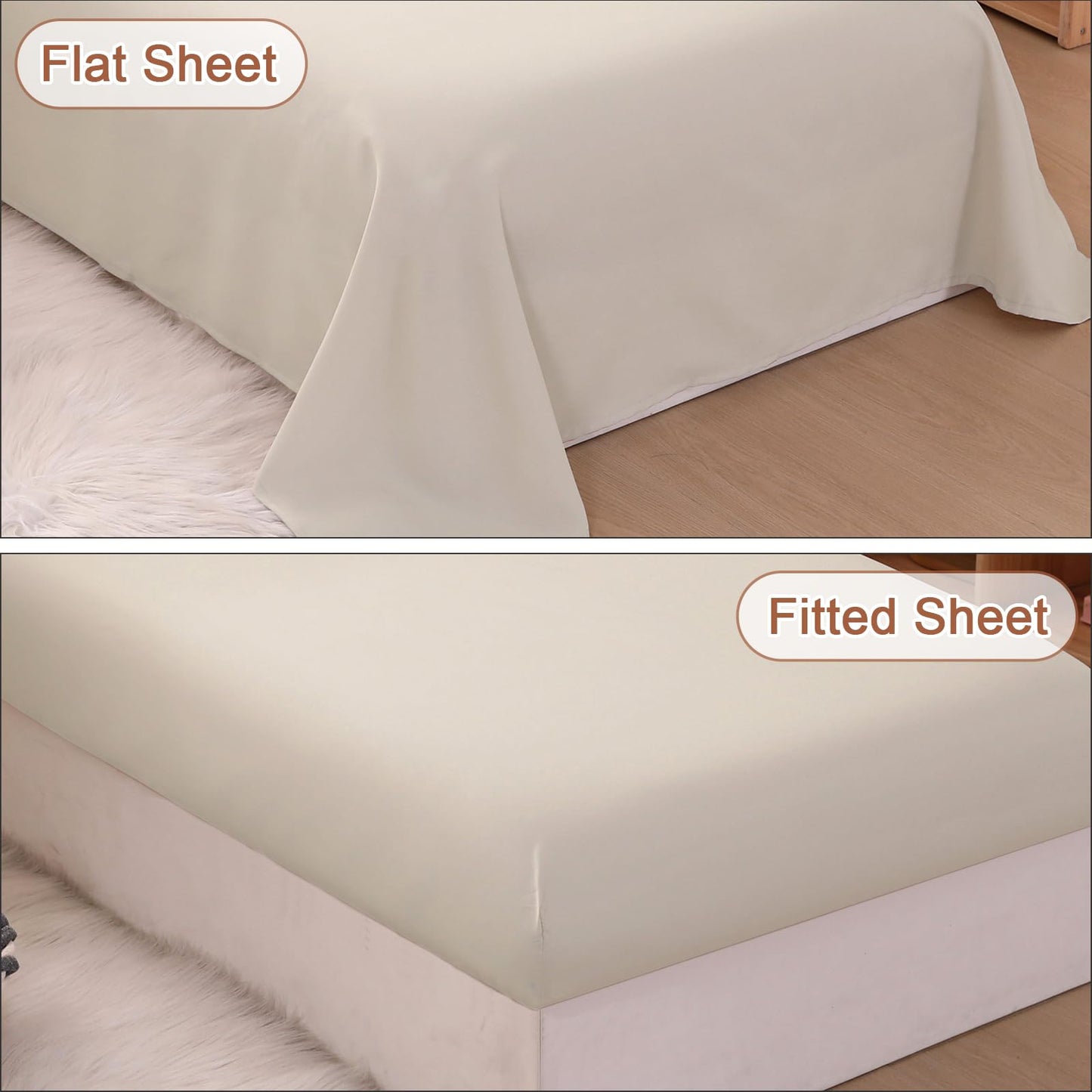Wowelife Toddler Bedding Set for Girls, 4 Piece Double Ruffles Soft and Breathable Crib Bedding Set for Boys and Girls, Includes Quilted Comforter, Fitted Sheet, Flat Sheet and Pillowcase, Pale Beige