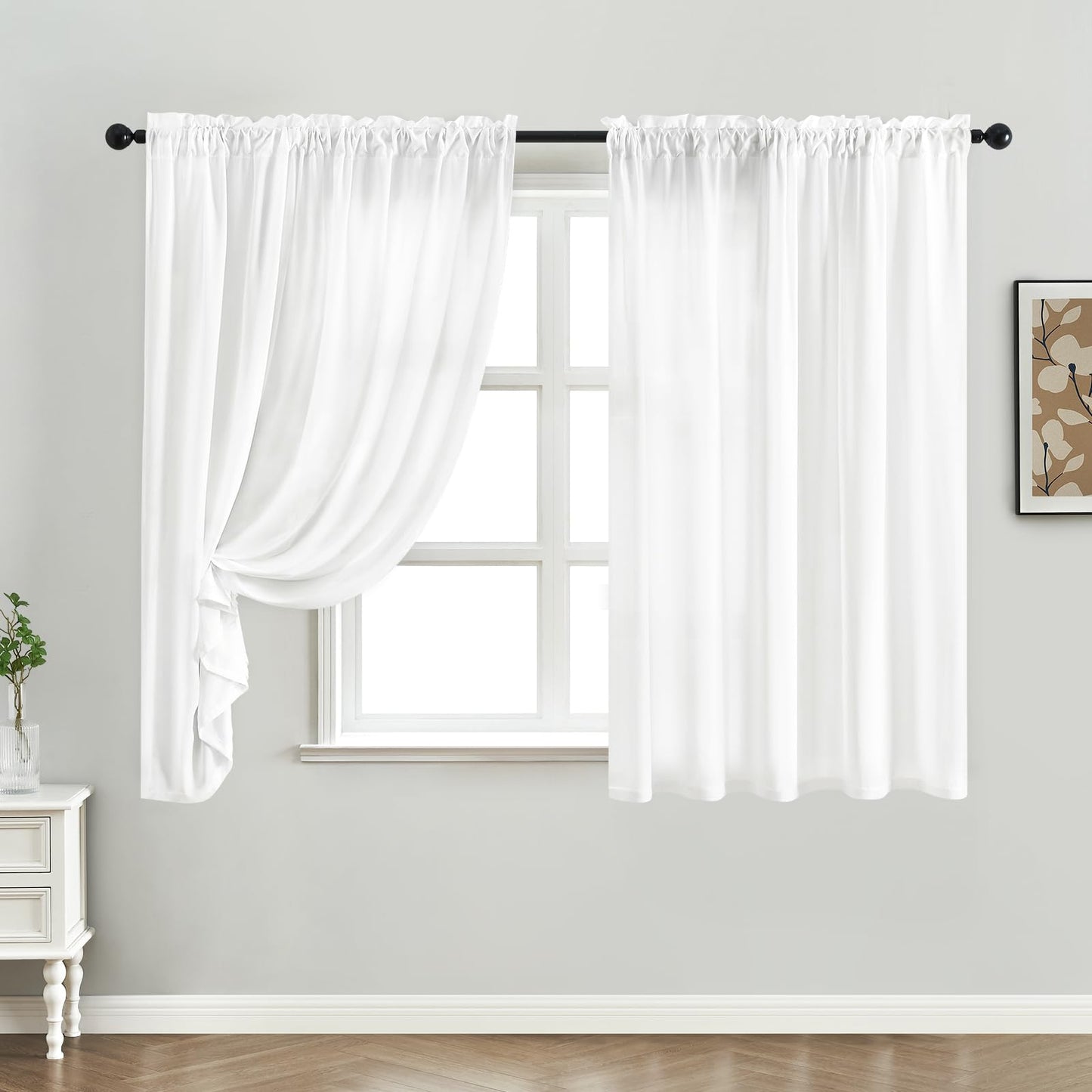 HOMEIDEAS Non-See-Through White Privacy Sheer Curtains, 52 X 45 Inches Long 2 Panels Sheer Curtains Light Filtering Window Drapes for Bedroom Living Room